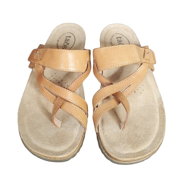 NWOT Taos Strappy Toe Loop Arch Support Cork Midsole Sandals Brown Womens Size 8 - Picture 1 of 11
